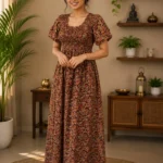 Women’s Smocking Nighty Gown – Floral Print (L to 5XL)