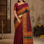 Narayanapet Pure Cotton Saree – Maroon with Zari Border