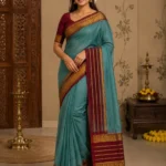 Narayanapet Pure Cotton Saree – Sea Green with Maroon Zari Border